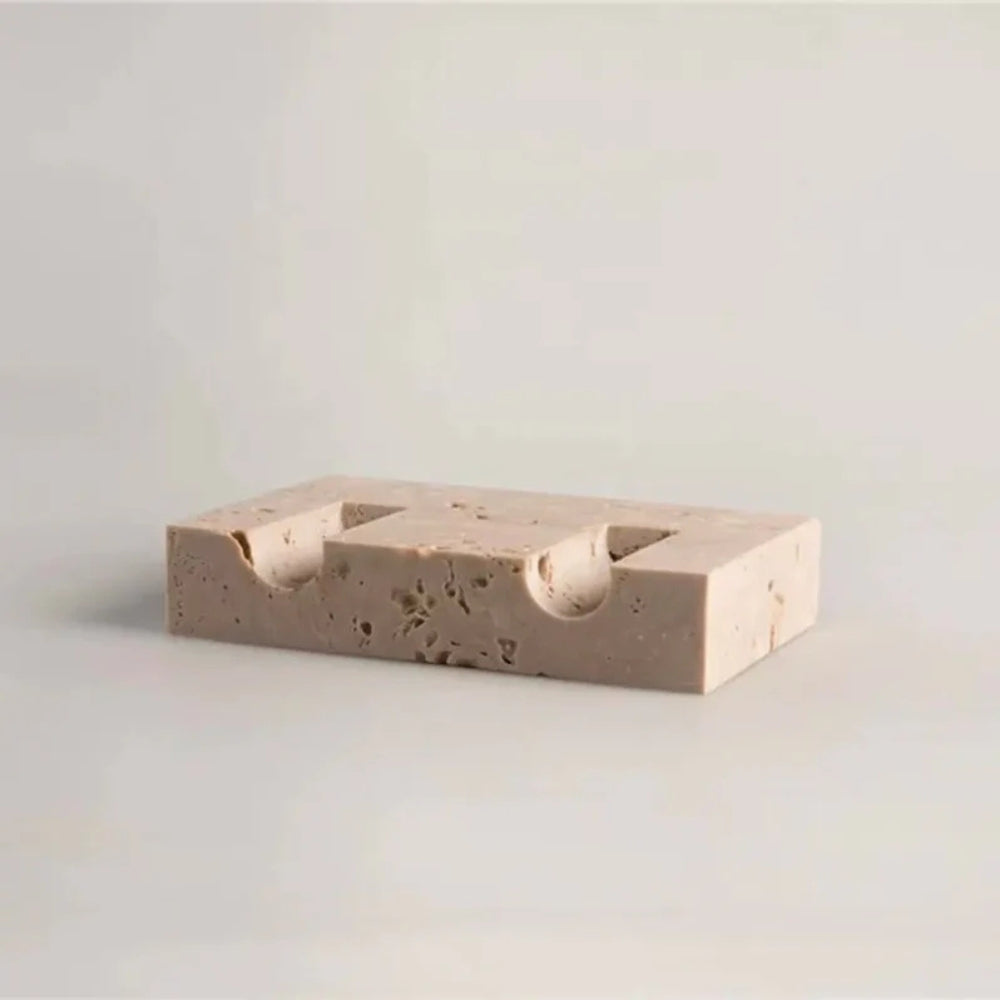 Dual Travertine Marble Taper Candle Holder