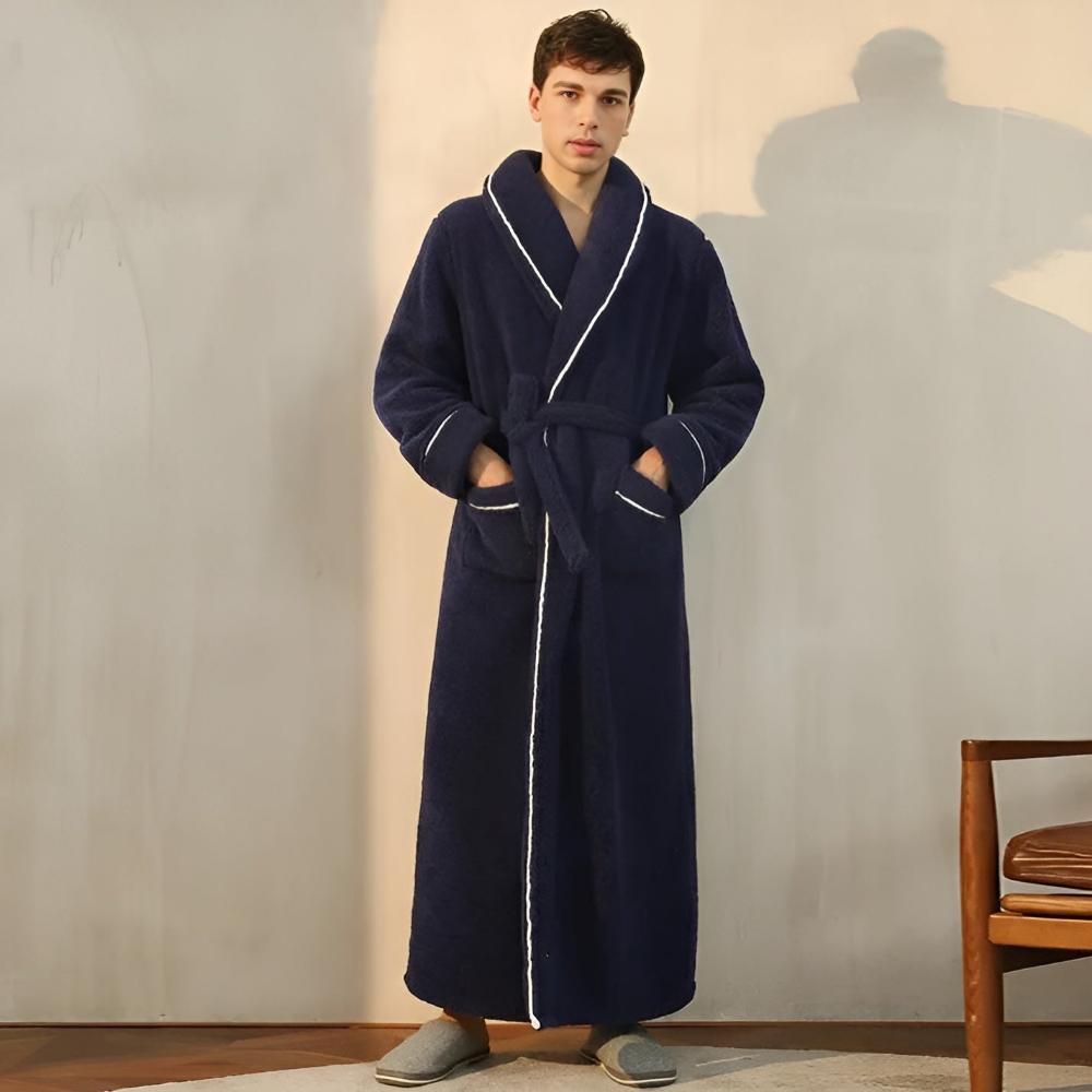 Coral Fleece Shawl Collar Bathrobe with Pockets