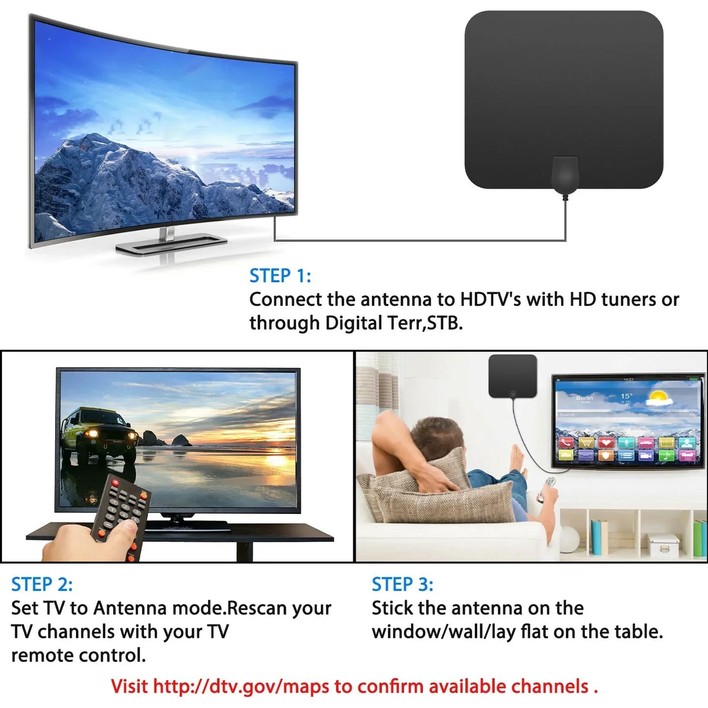 300-Mile Indoor Digital HDTV Antenna with Signal Booster