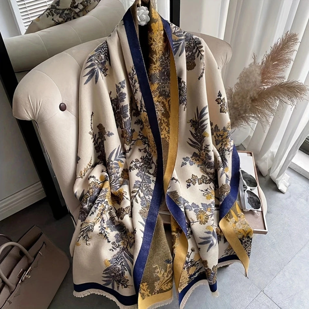 Reversible Floral Jacquard Scarf with Fringe Detail