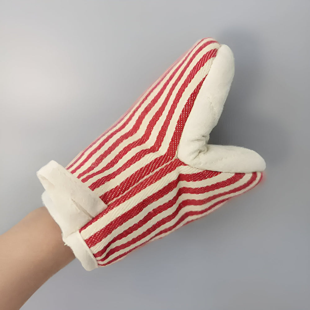 Striped Heat-Resistant Kitchen Mitts with Microfiber Cover