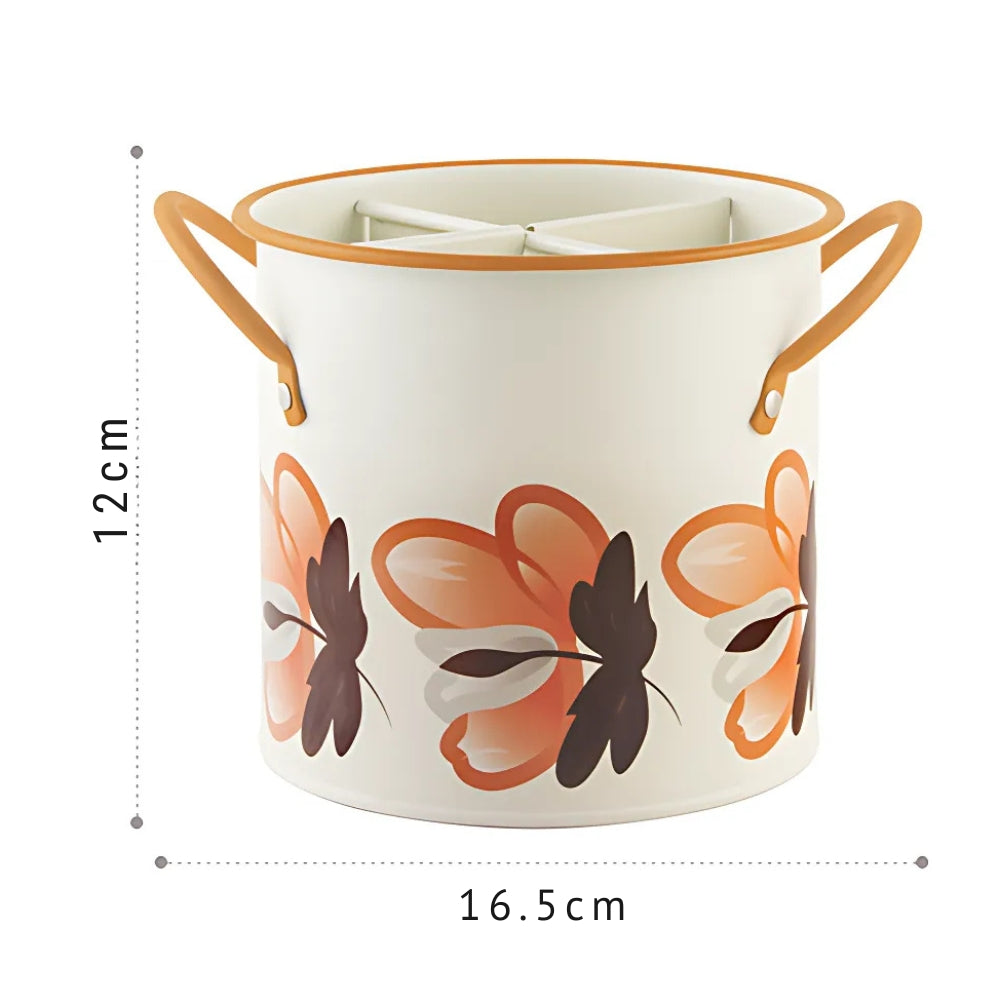 Retro Floral Utensil Storage Basket with Divider Lid