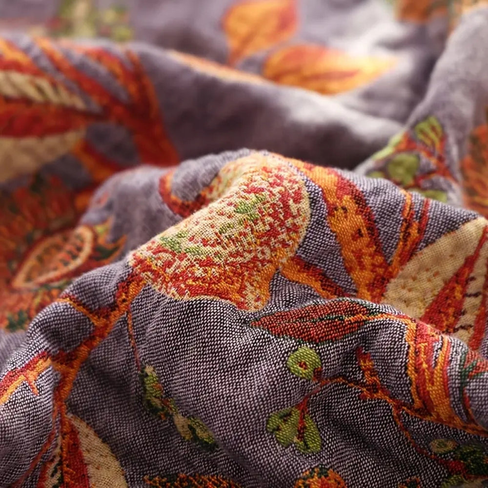Floral Jacquard Cotton Tassel Blanket