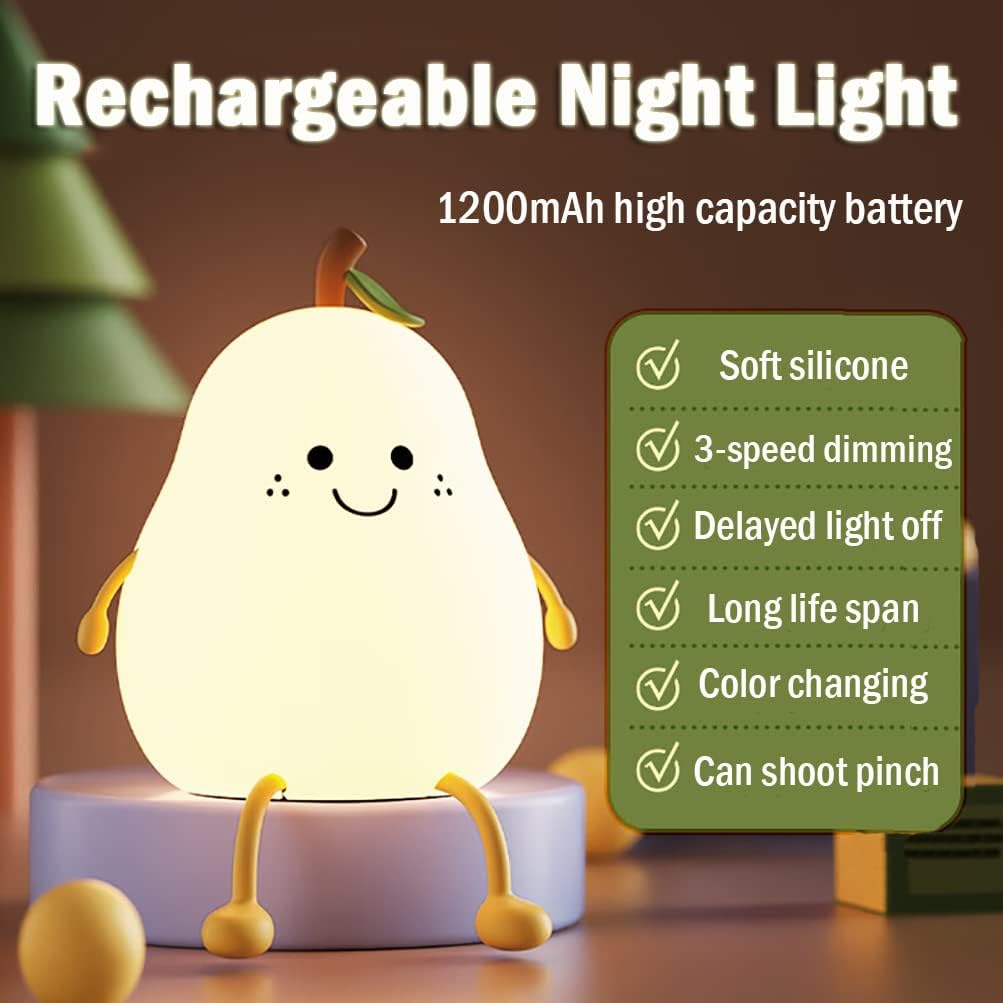 Pear-Shaped LED Night Light with USB Charger and Warm White Glow