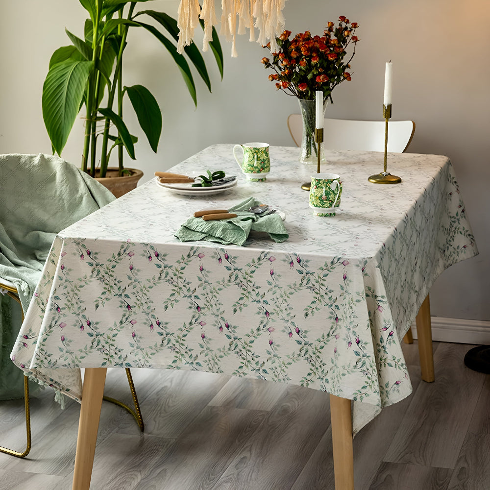 Floral Microfiber Tablecloth with Earthy Motifs