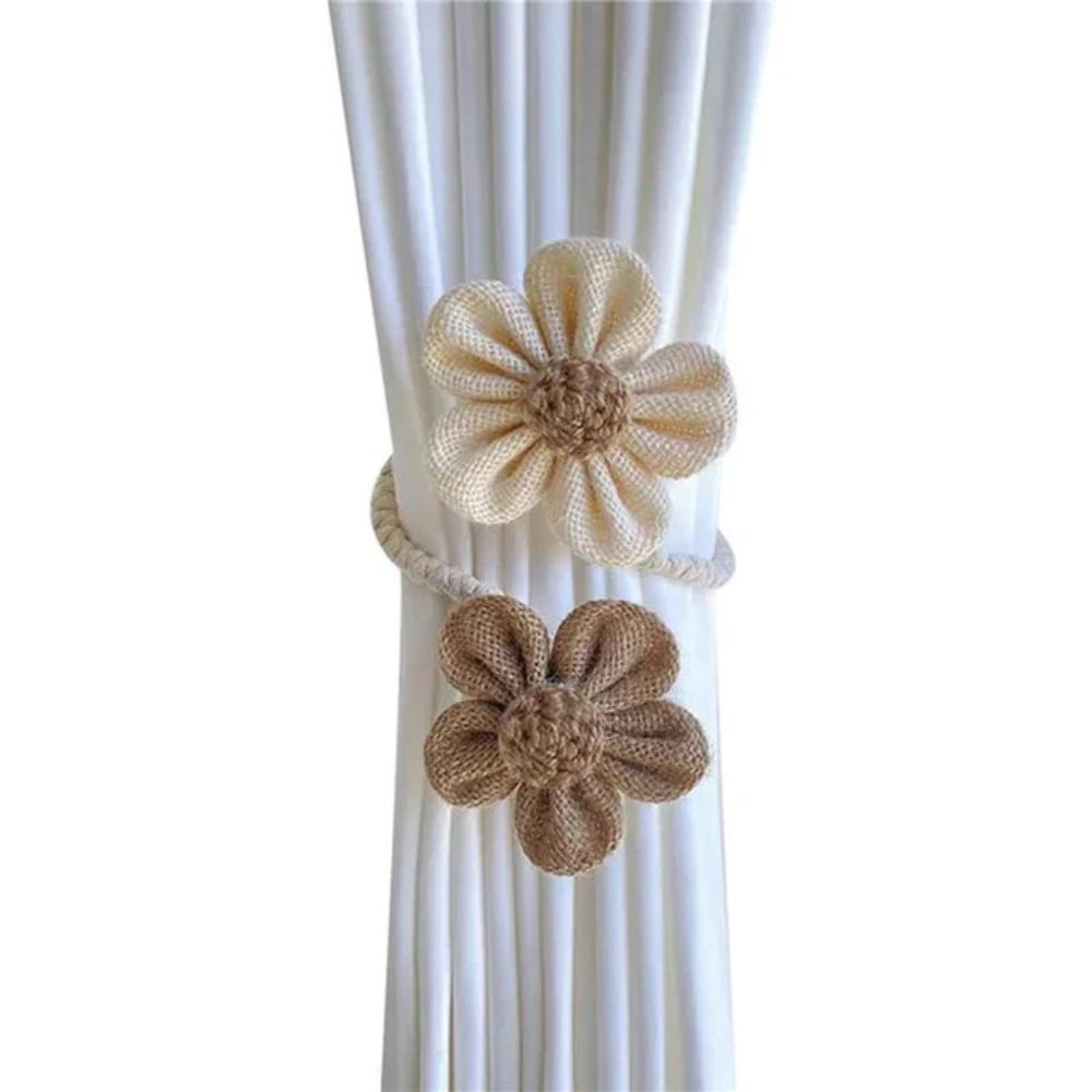 Floral Hemp Curtain Tiebacks - Rustic 2 Piece Set