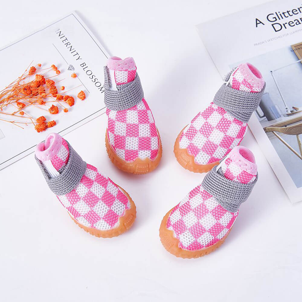 Breathable Mesh Dog Shoes with Reflective Straps and Non-Slip Sole