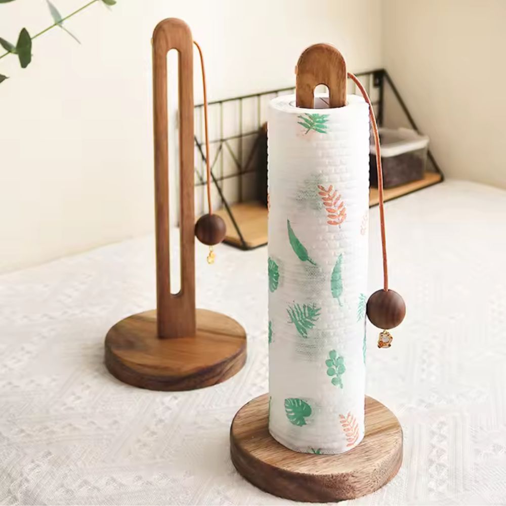 Acacia Wood Paper Roll Holder with Anti-Slip Base