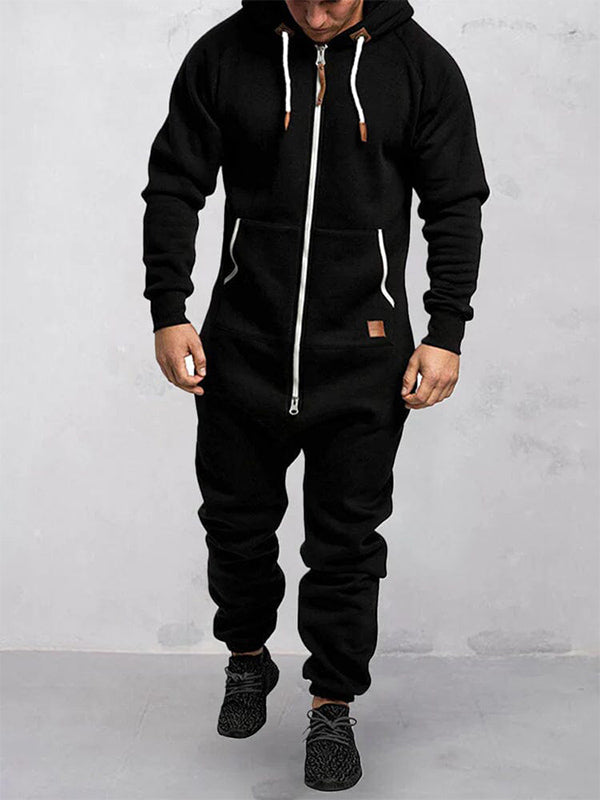 Hooded Fleece Zipper Jumpsuit with Pockets
