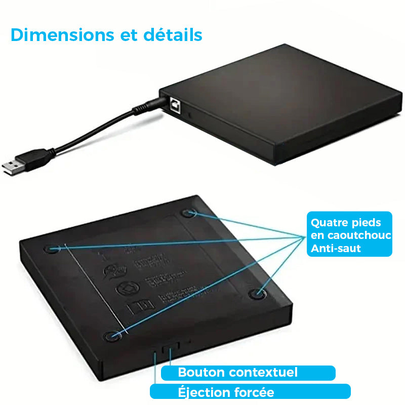 Portable External CD DVD Player with USB Compatibility