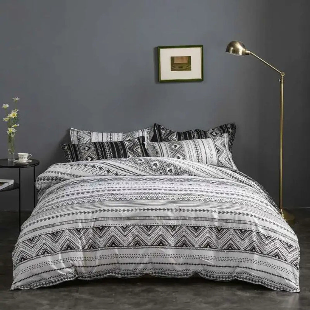 Modern Boho Geometric Duvet Cover Set in Monochrome