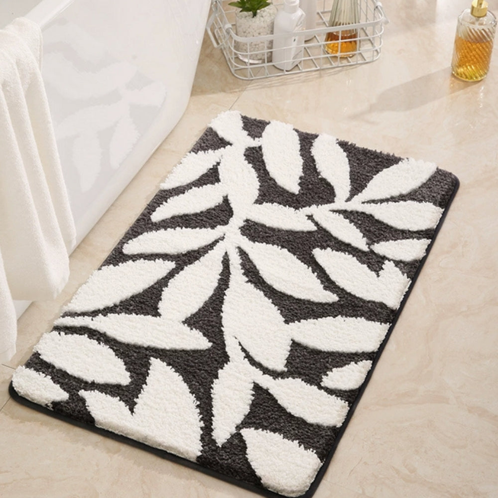Soft Microfiber Leaf Pattern Bath Mat with Non-Slip Backing