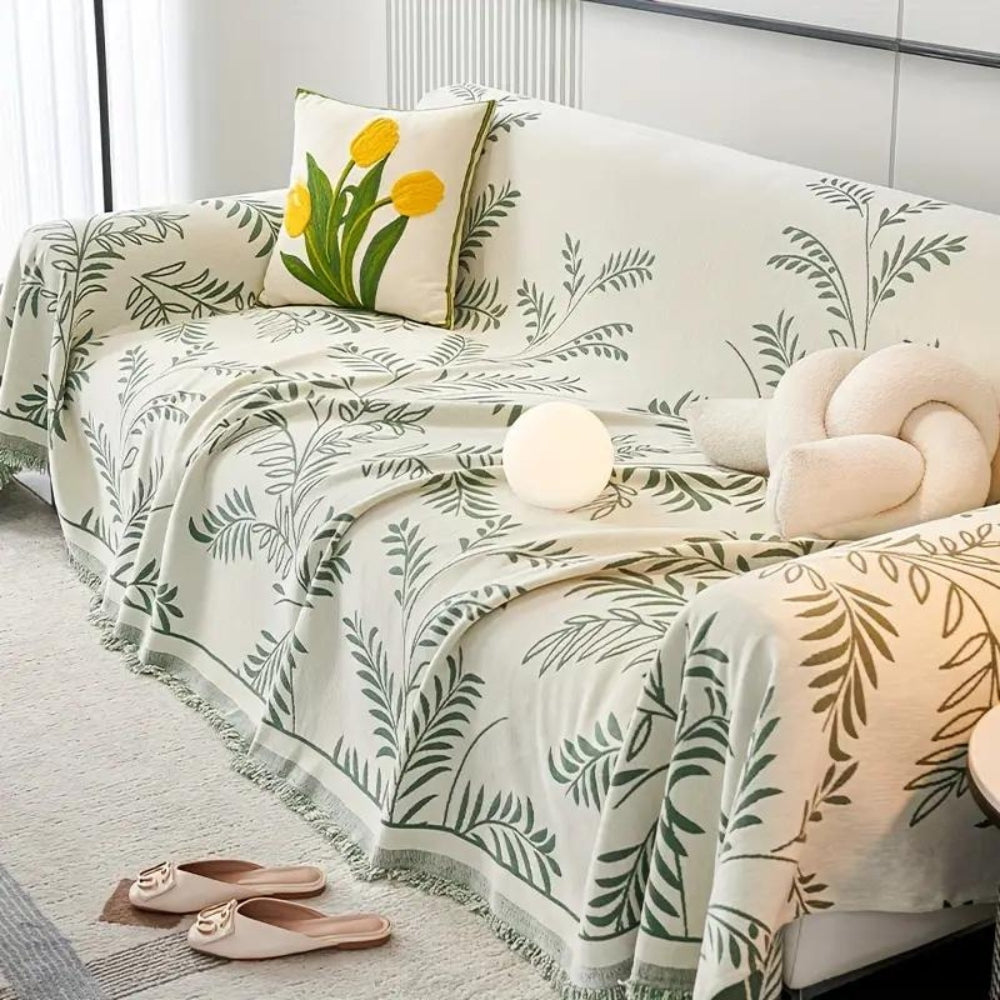 Chenille Sofa Cover with Tassels - Soft, Stain-Resistant Fabric