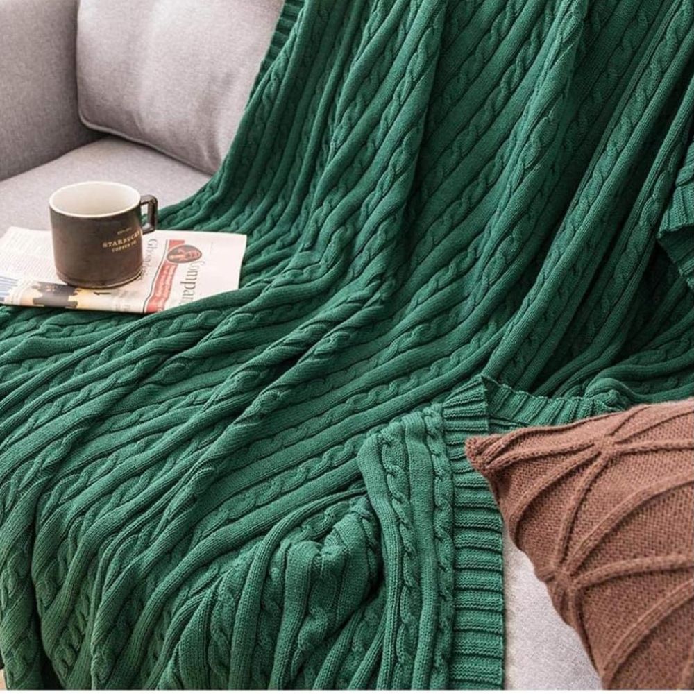 Cable Knit Cotton Throw Blanket