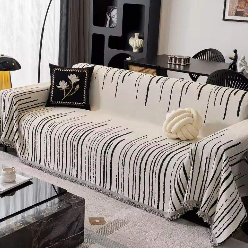 Velour Cascade Sofa Cover in Earthy Brushstroke Design