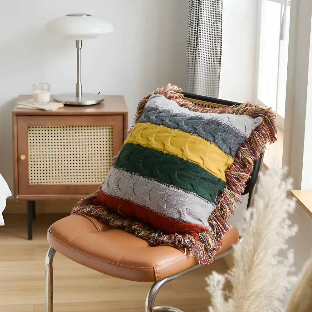 Colorful Cable Knit Cushion in Warm Autumn Hues