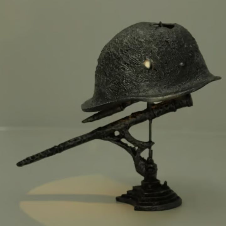 Vintage Steel Military Helmet Table Lamp with LED Flame Effect