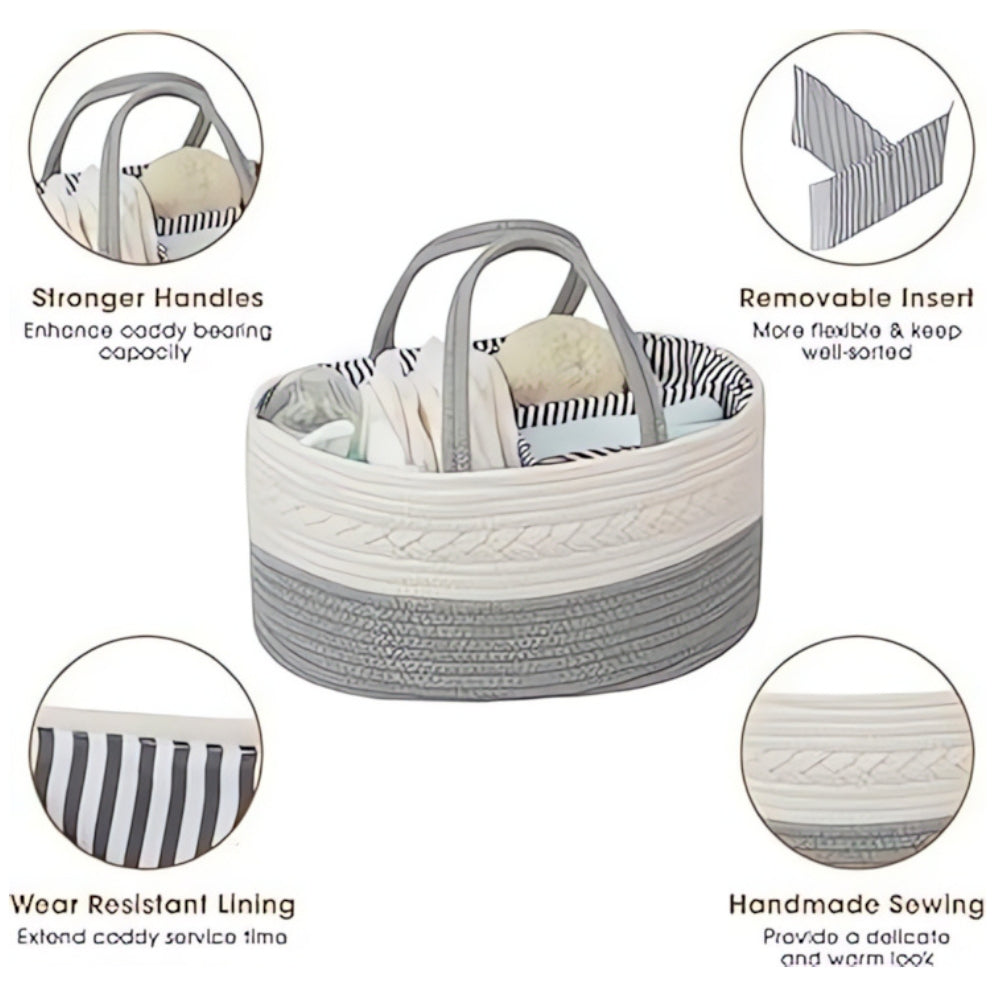 Braided Grey Portable Baby Essentials Caddy