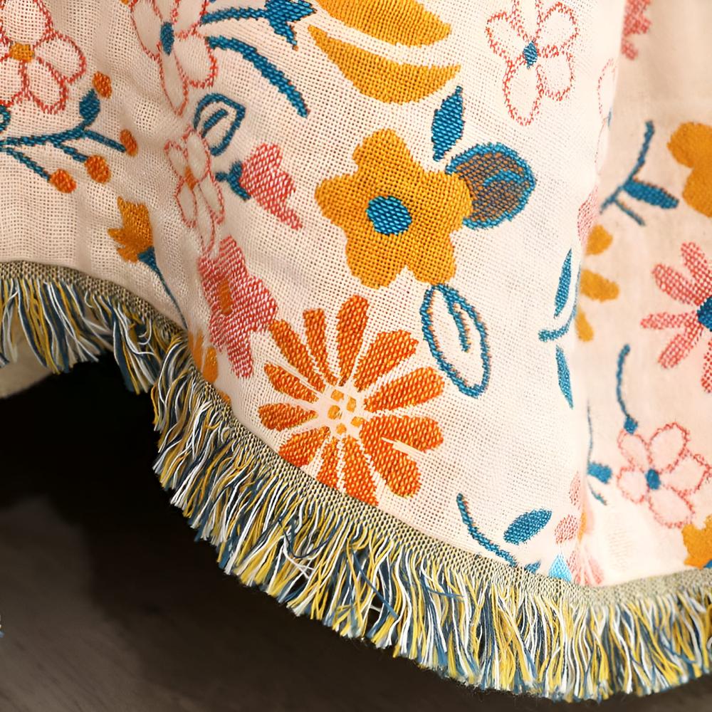 Reversible Floral Tassel Blanket in Cotton