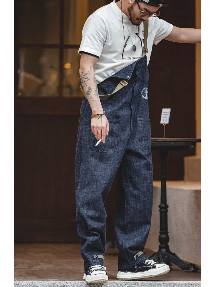 Navy Cotton Denim Deck Overalls for Men