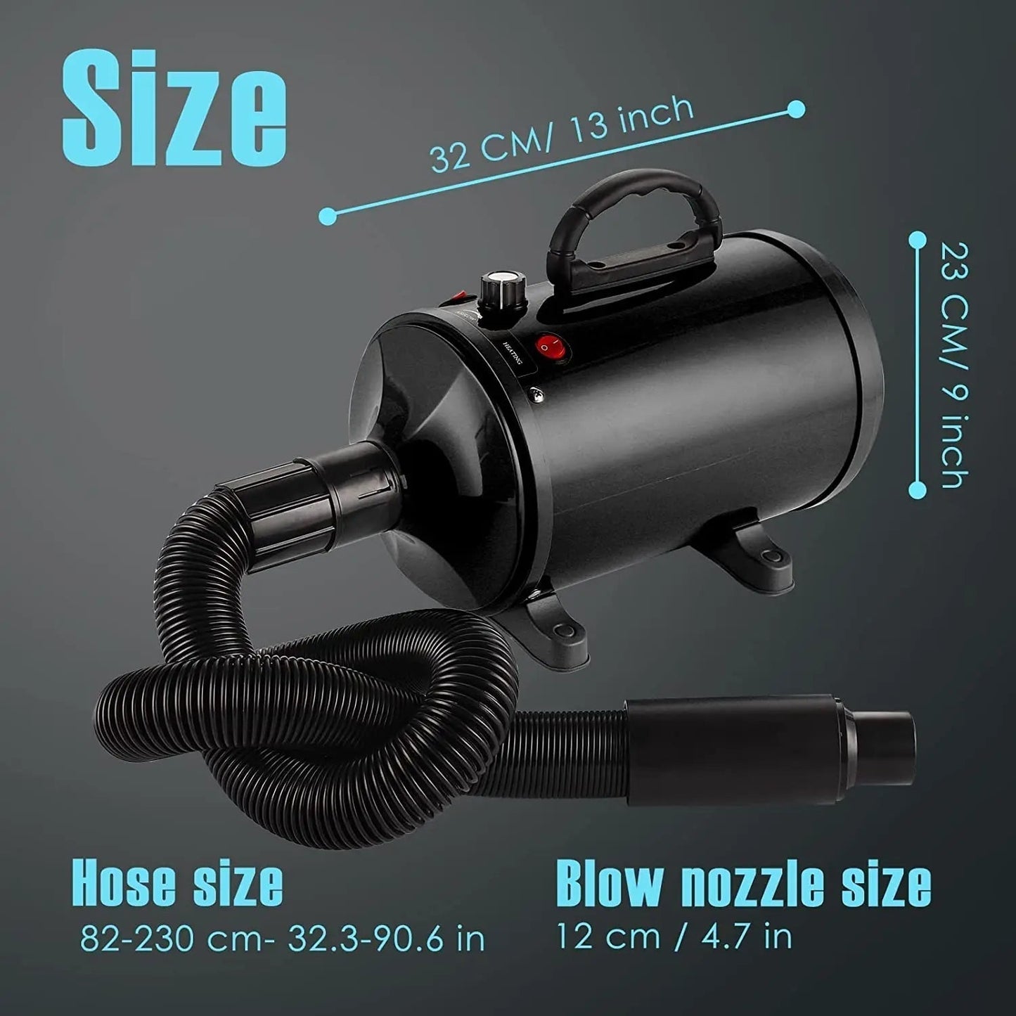 High Velocity Dog Grooming Dryer with Adjustable Heat and Flexible Hose