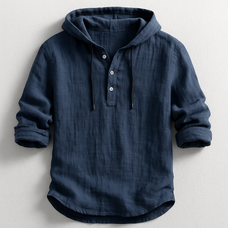 Men's Lightweight Linen Hoodie with Adjustable Drawstring