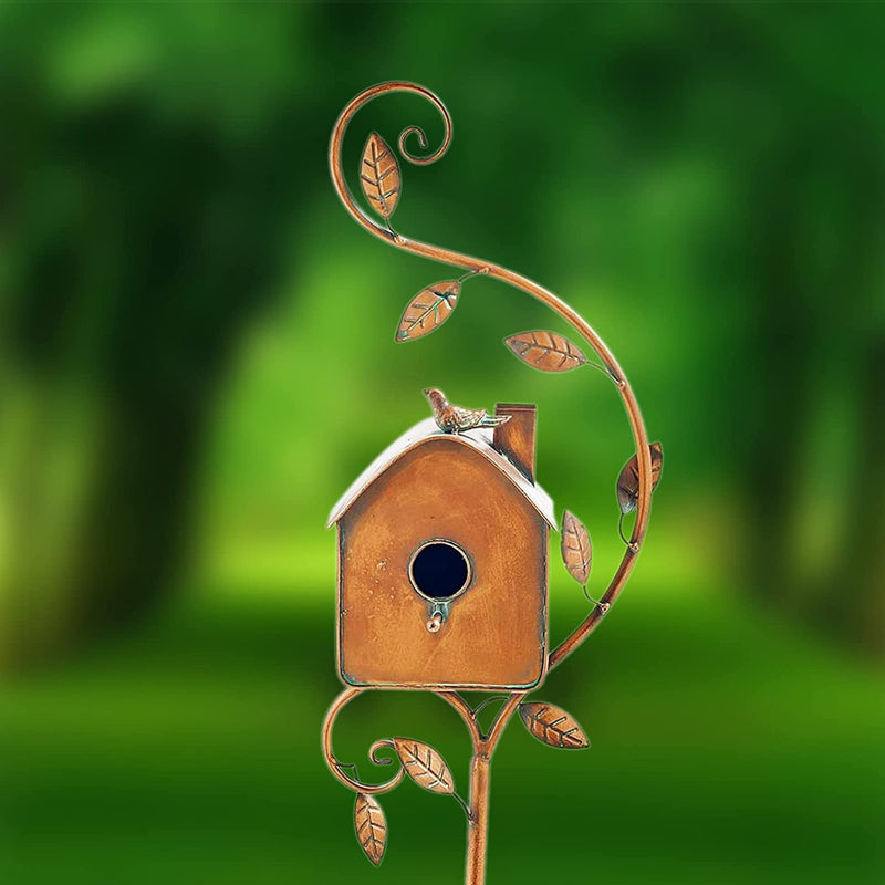 Rustic Metal Birdhouse Garden Stakes for Outdoor Decor