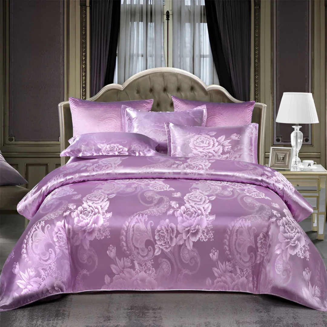 Luxury Satin Floral Duvet Cover Set with Pillowcases