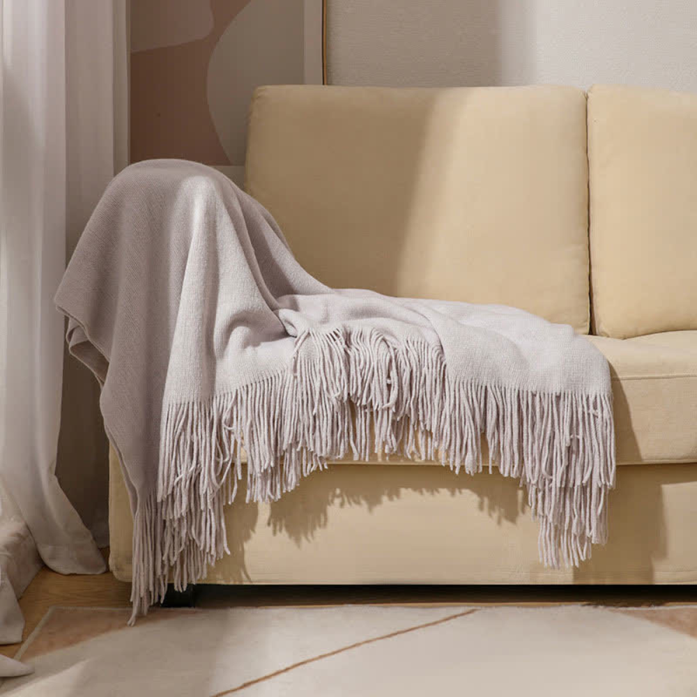 Chunky Knit Tassel Throw Blanket