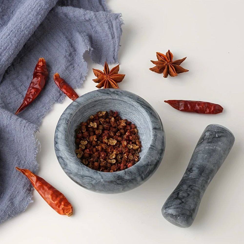 Natural Marble Mortar and Pestle Set for Grinding Spices and Herbs