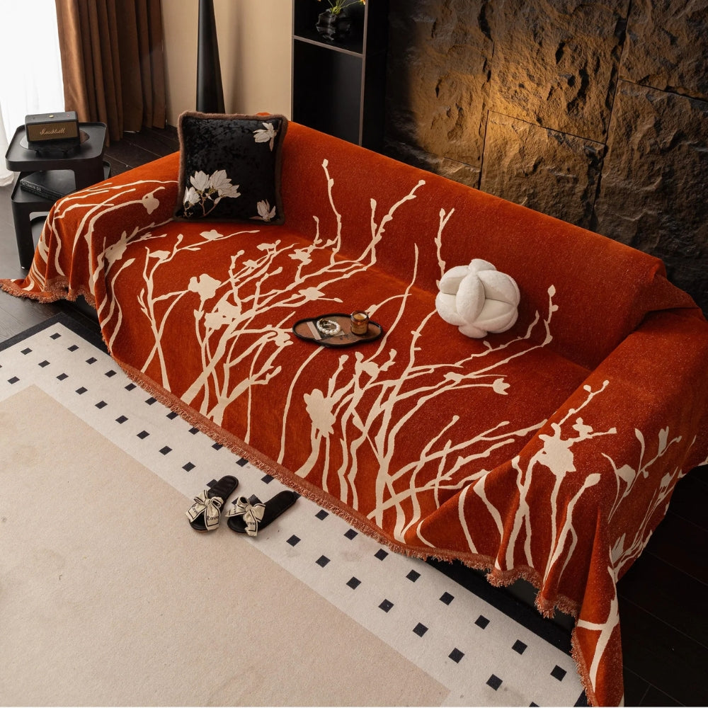 Chenille Sofa Cover with Twilight Branches Design