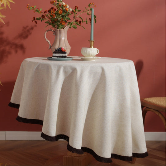 Minimalist Linen Tablecloth with Tassels for Indoor and Outdoor Use
