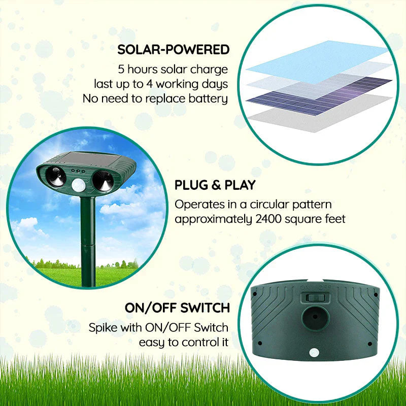 Ultrasonic Solar Armadillo Repellent Device