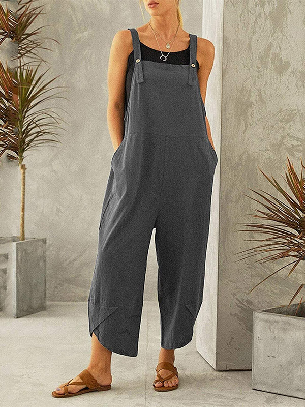 Sleeveless Buttoned Women's Casual Jumpsuit with Pockets