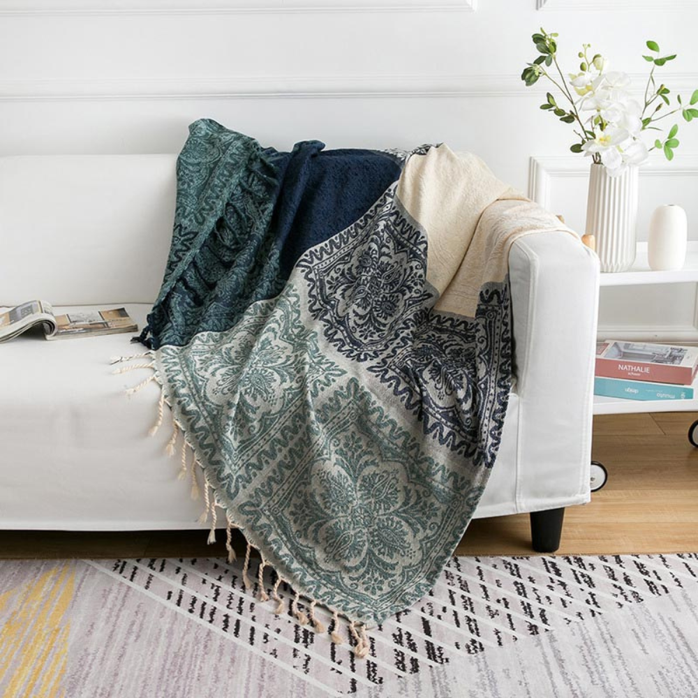 Floral Tassel Chenille Bohemian Blanket