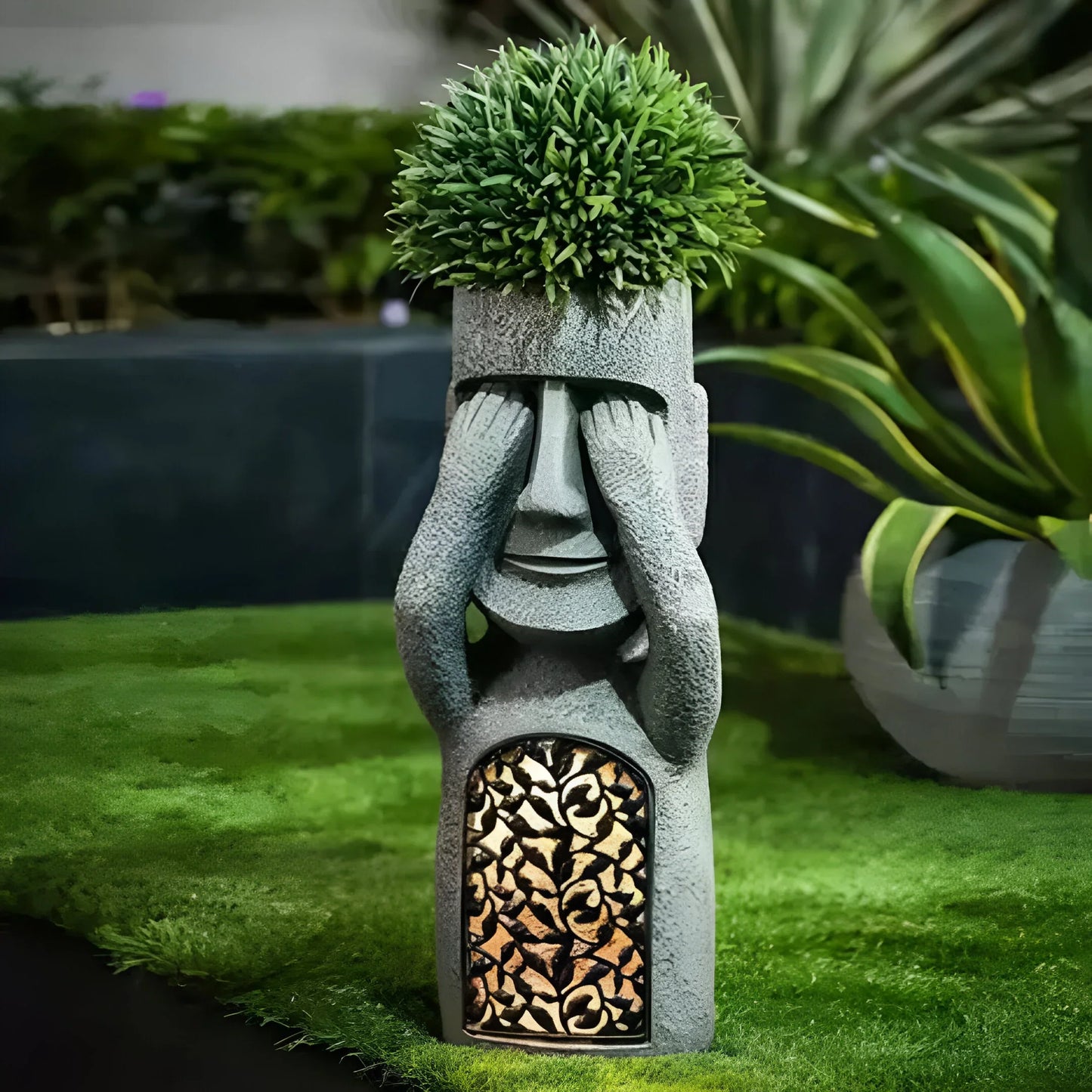 Solar LED Face Planter with Abstract Design