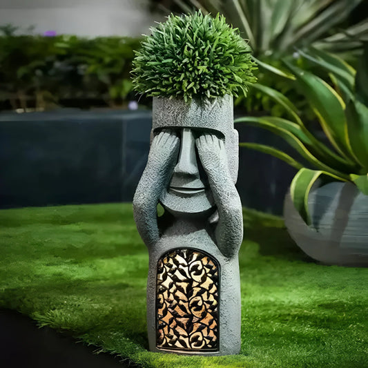 Solar LED Face Planter with Abstract Design