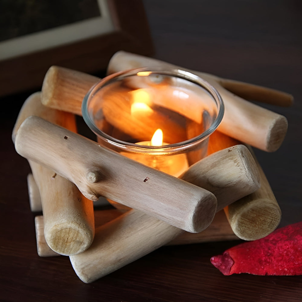 Driftwood Tealight Candle Holder with Glass Insert