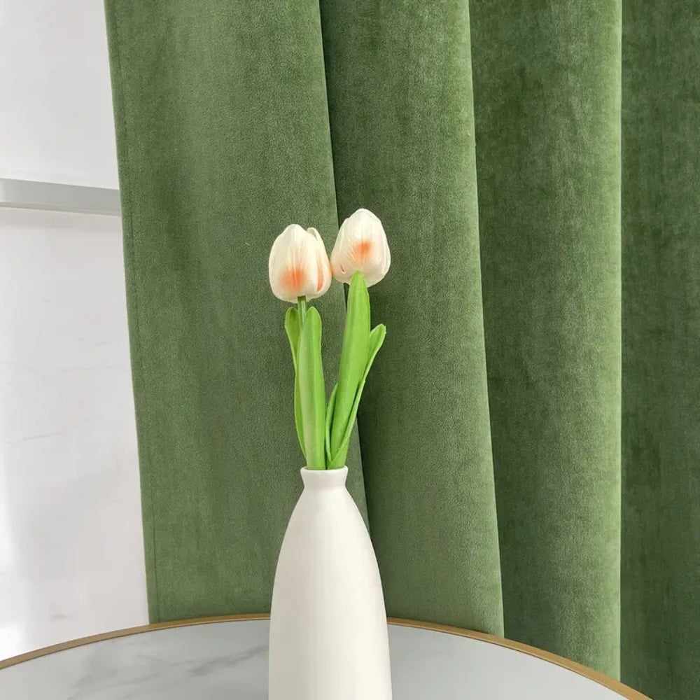 Soft Grass Green Velvet Curtain Drapes