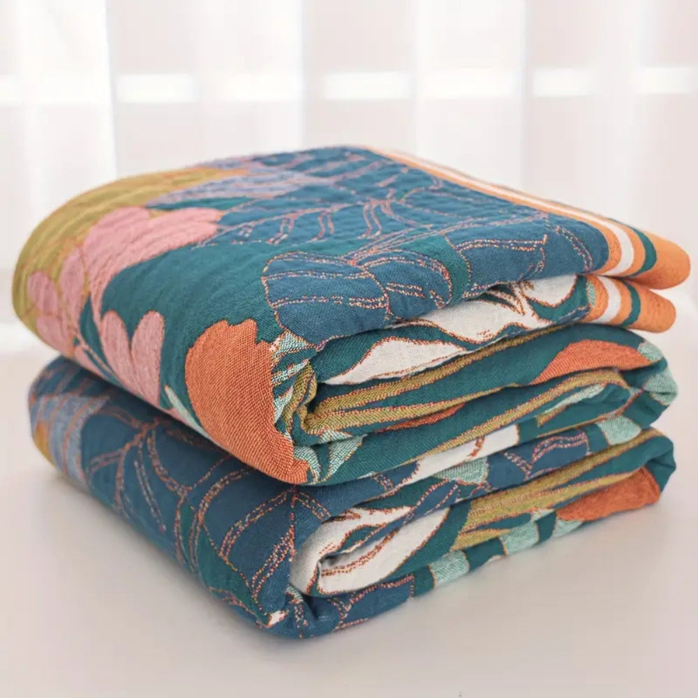 Botanical Cotton Gauze Blanket for All-Season Comfort