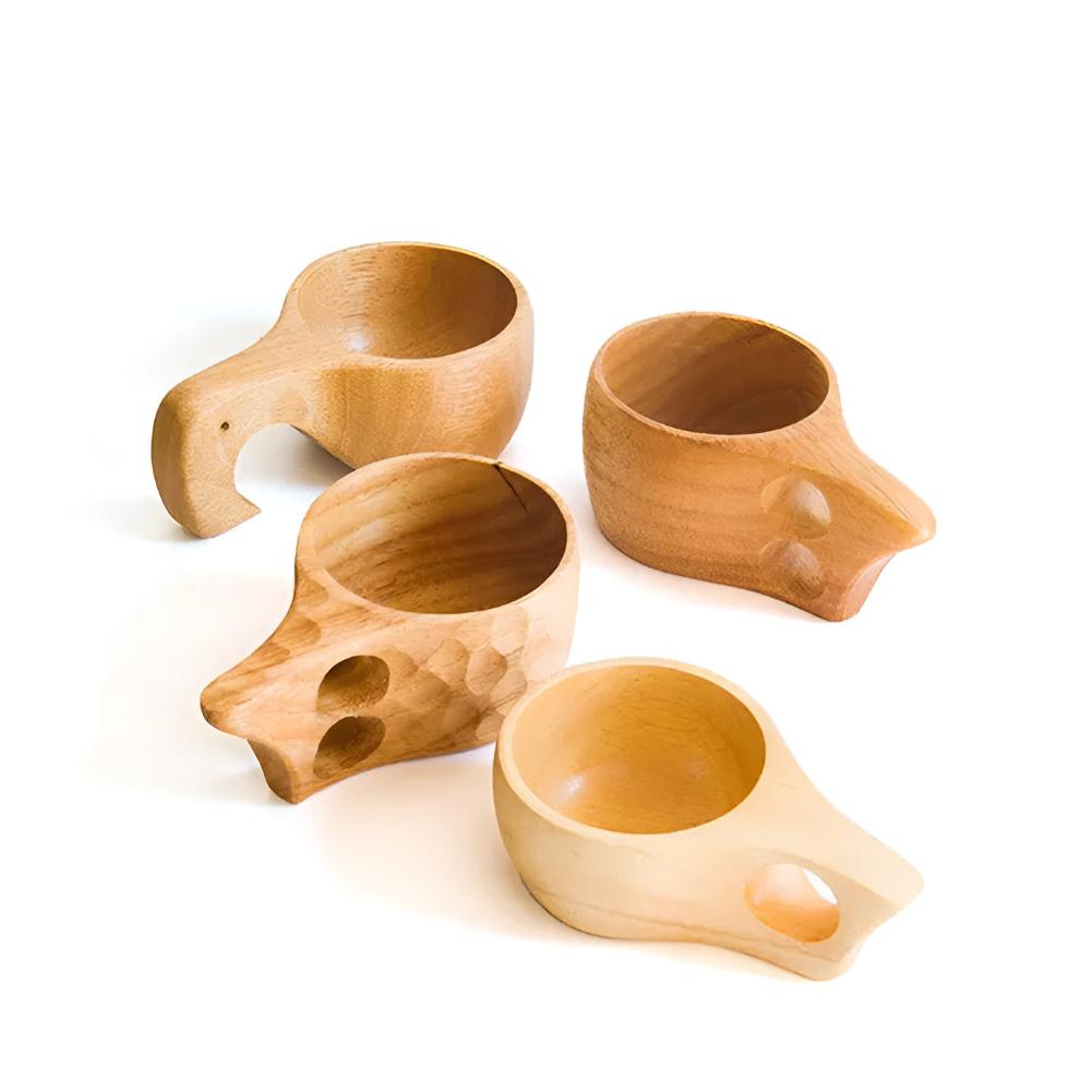 Natural Rubberwood Handcrafted Mug Set