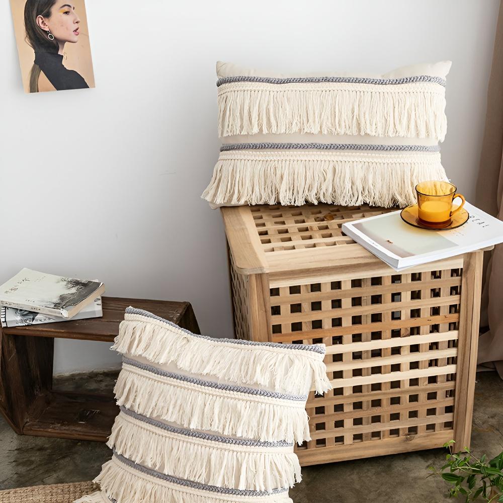 Bohemian Fringe Tassel Cushion Covers in Soft Linen