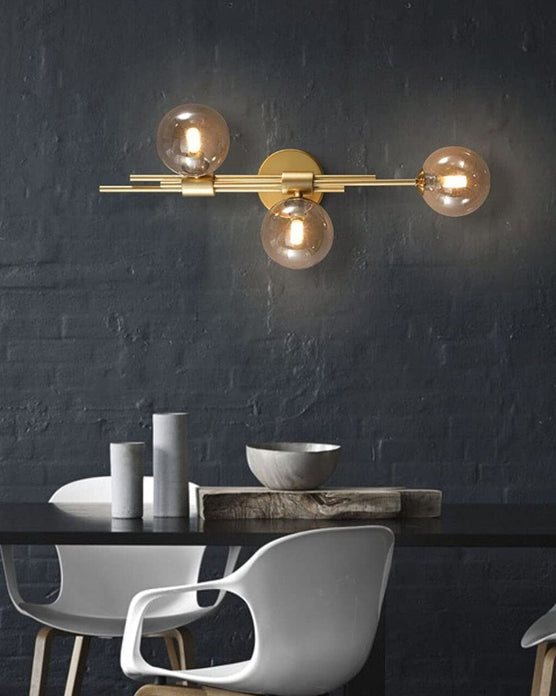 3-Head Amber Glass Orb Wall Lamp