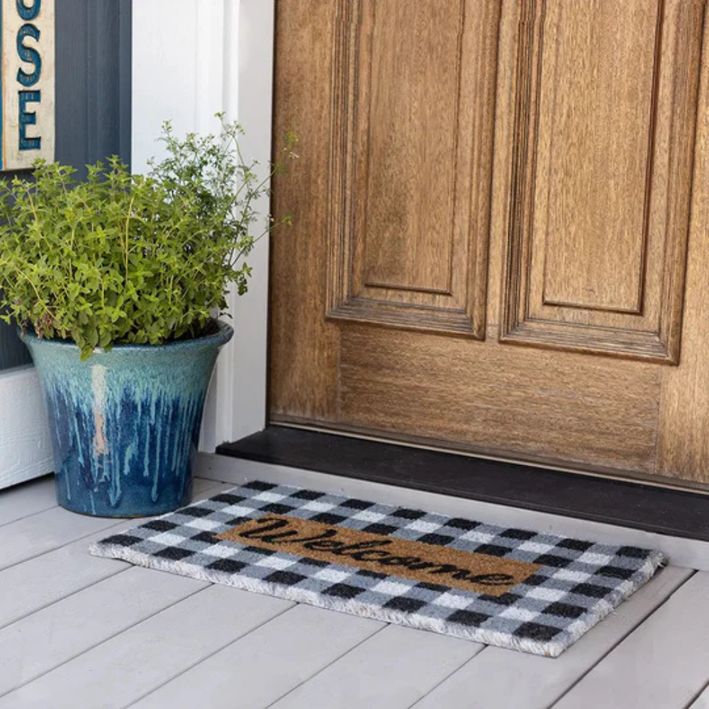 Buffalo Plaid Coir Welcome Door Mat with Non-Slip Backing