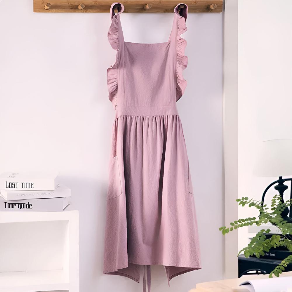 Lotus Leaf Lace Cotton-Linen Apron with Pockets