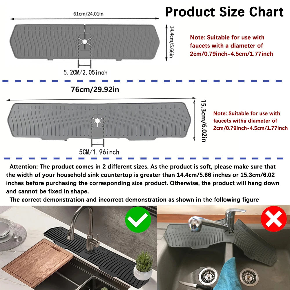 Silicone Kitchen Sink Splash Guard with Drainage Channels