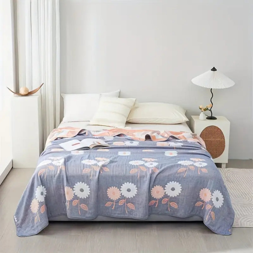 Reversible Floral Cotton Throw Blanket