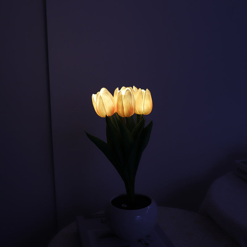 LED Tulip Nightstand Lamp - Ceramic Flower Table Light