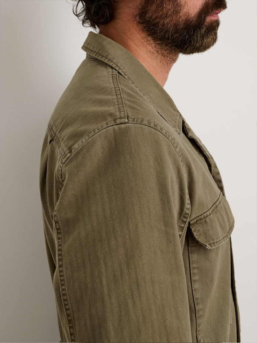 Men's Slim Fit Military Zip Jumpsuit in Cotton Herringbone