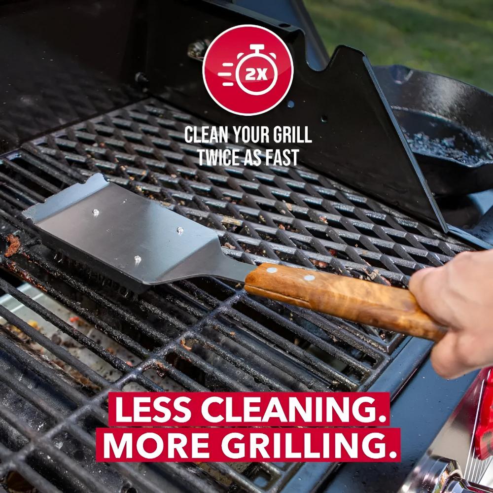 Stainless Steel Grill Brush with Ergonomic Wooden Handle
